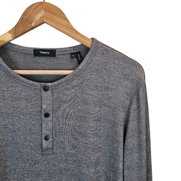 Men's Theory Gray Snap Henley Shirt In Modal Jersey Size Large Comfort Casual - Picture 7 of 12